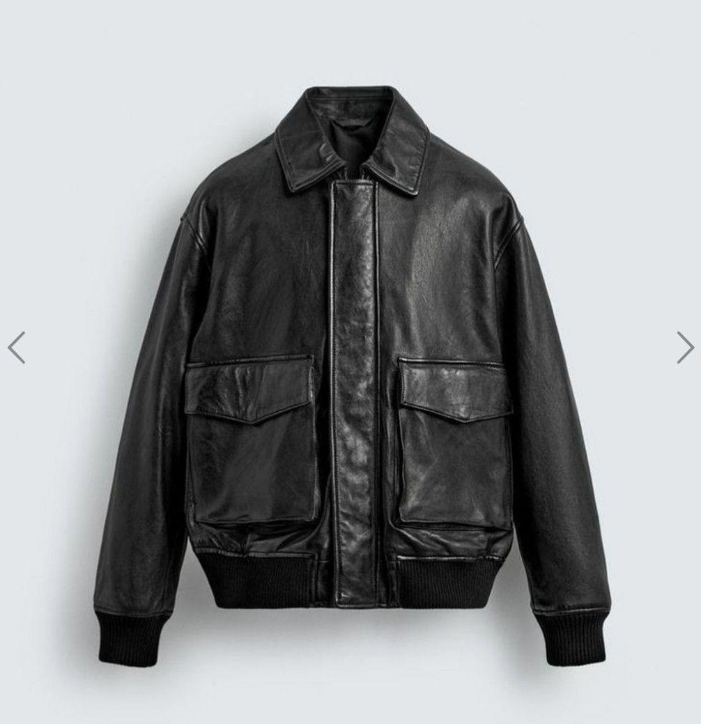 ZARA✨レザーポケットジャケット 黒 L ラムレザー