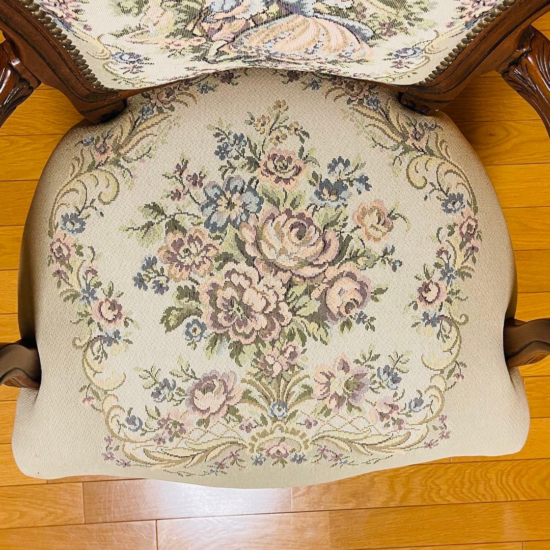 【美品】仏フランス アンティーク家具 プチポワン アームチェア ゴブラン織り