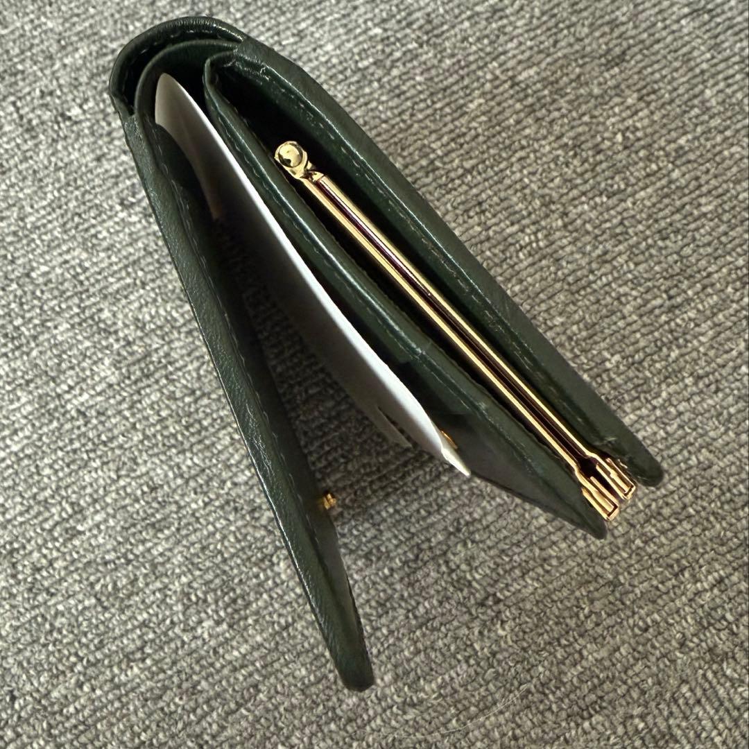 【新品未使用品】文庫革 絞り〈緑〉二つ折り財布　がま口