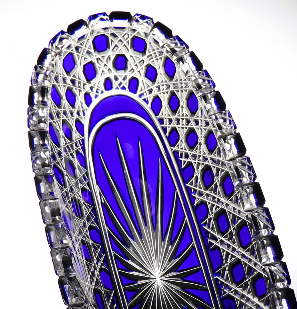 オールド・バカラ 最上級作品 青色被せ切子長皿 ディアマン・ピエーリー プレート