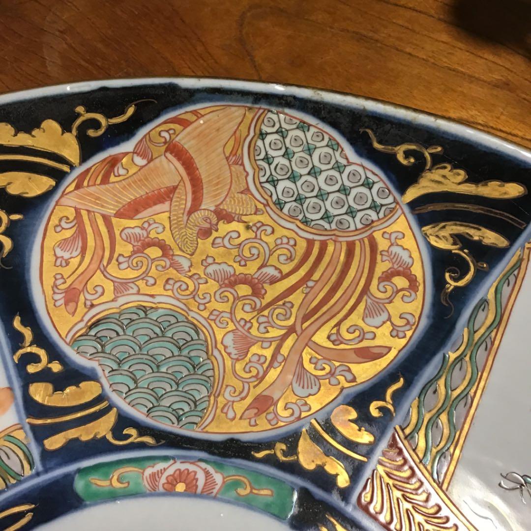 988 古伊万里　金襴手　窓絵　鳳凰桜紋様　大皿　1尺5寸　1枚