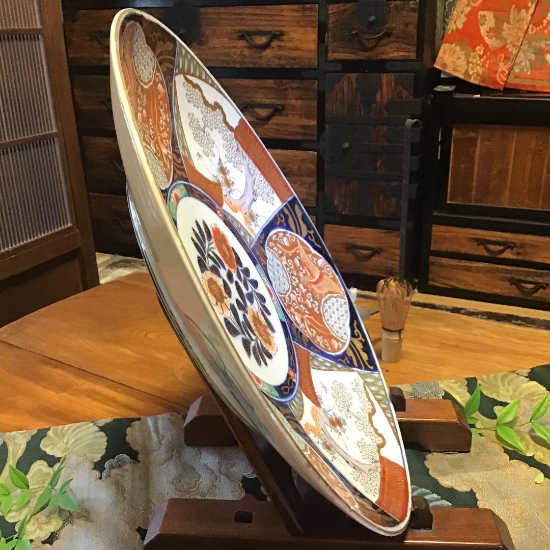 988 古伊万里　金襴手　窓絵　鳳凰桜紋様　大皿　1尺5寸　1枚