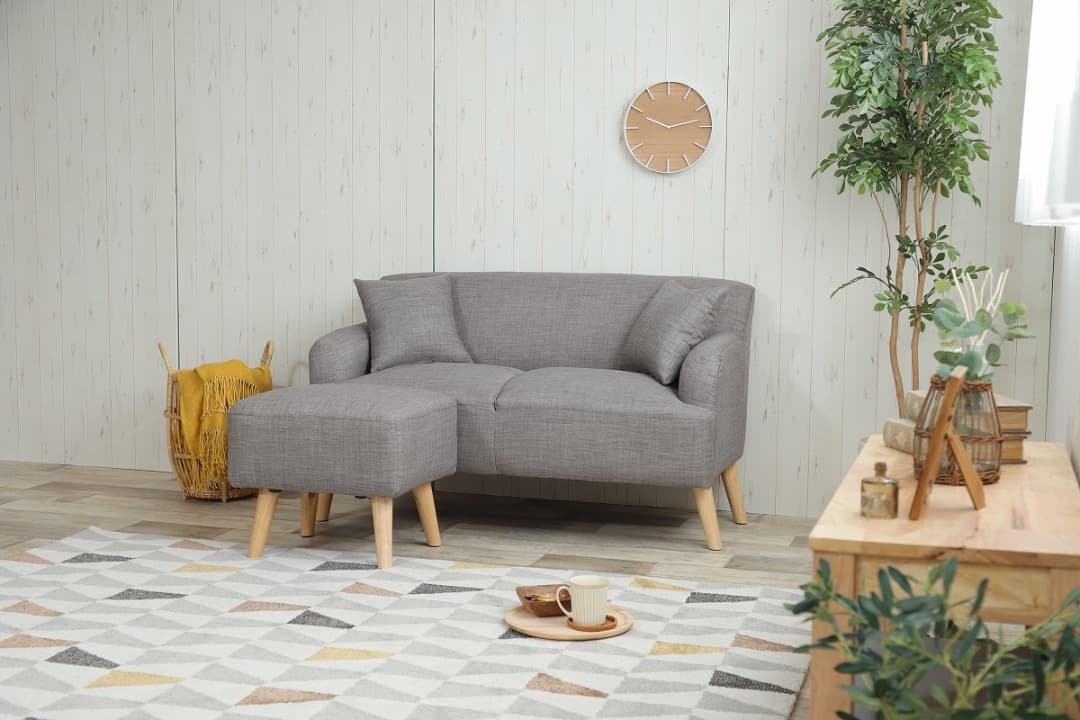 【送料無料】オットマン付き2人掛けソファ オットマン付き ファブリック 天然木