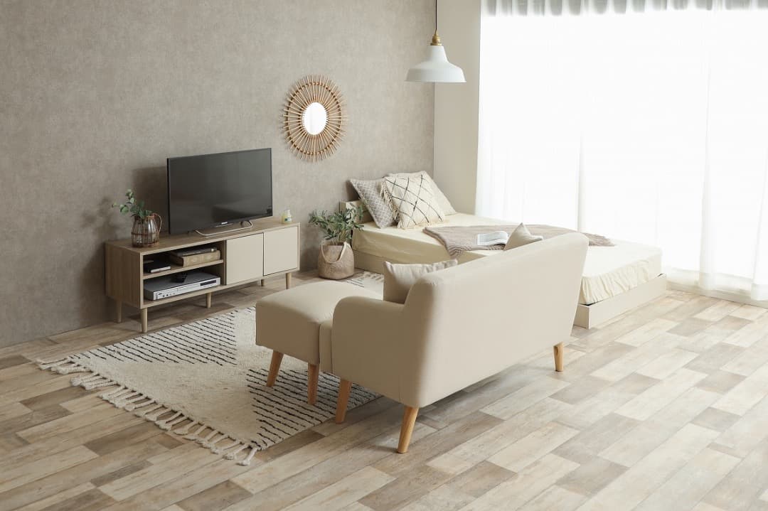 【送料無料】オットマン付き2人掛けソファ オットマン付き ファブリック 天然木