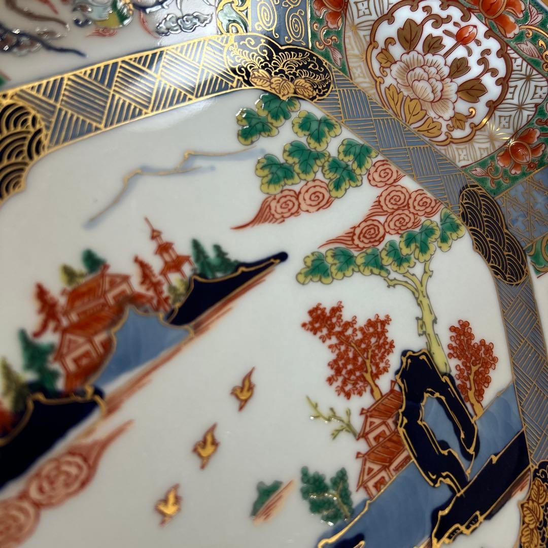 有田焼 古伊万里 錦色絵山水 幸楽窯 六角大皿