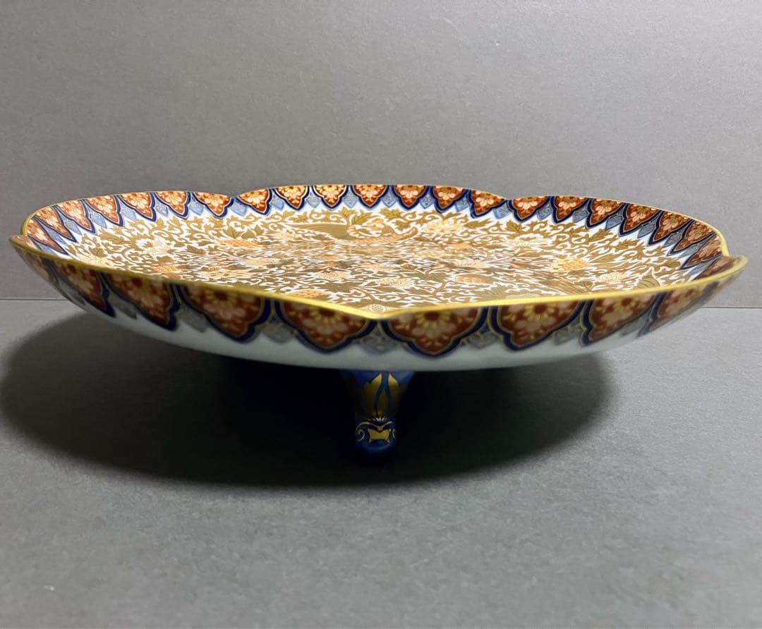 賞美堂 其泉 極錦金彩鳳凰文 盛皿 三足 脚付き皿