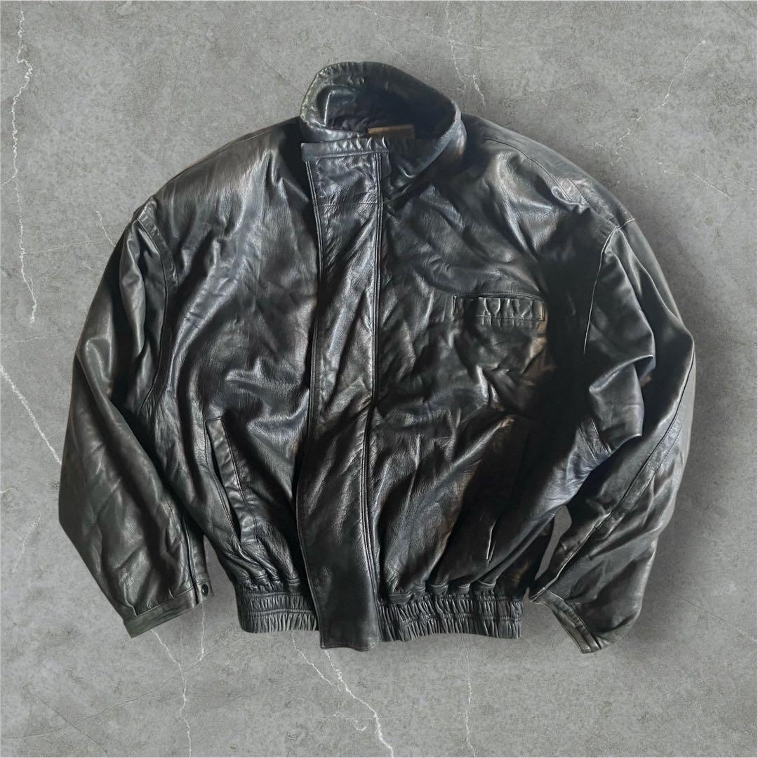 80sフランスヴィンテージhippolyte柔らか本革レザーボンバージャケット