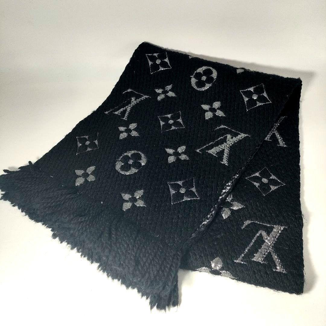 【未使用級】ルイヴィトン エシャルプ ロゴマニア マフラー ブラック シルバー