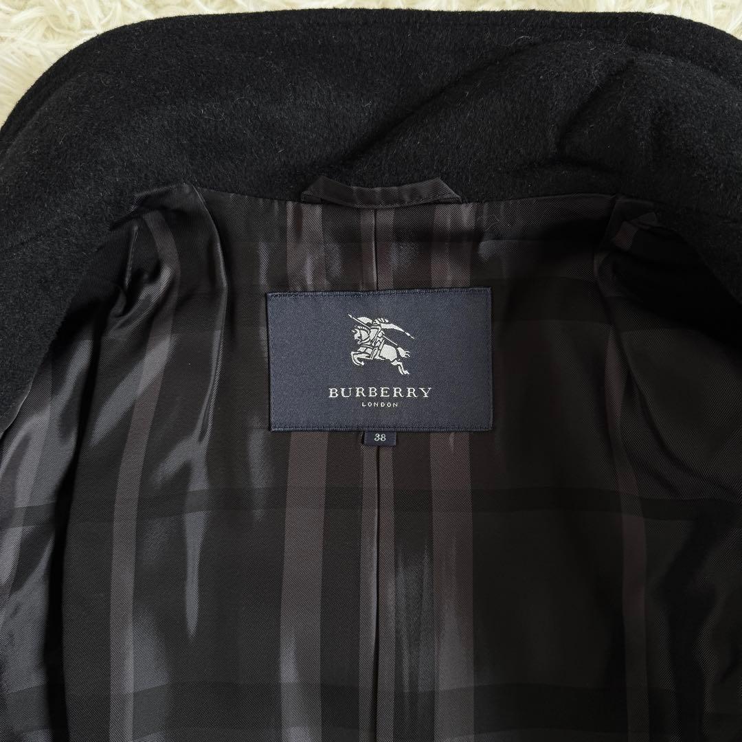 新品タグ付　バーバリーロンドン　アンゴラ混　ロングコート　ノバチェック　黒　M