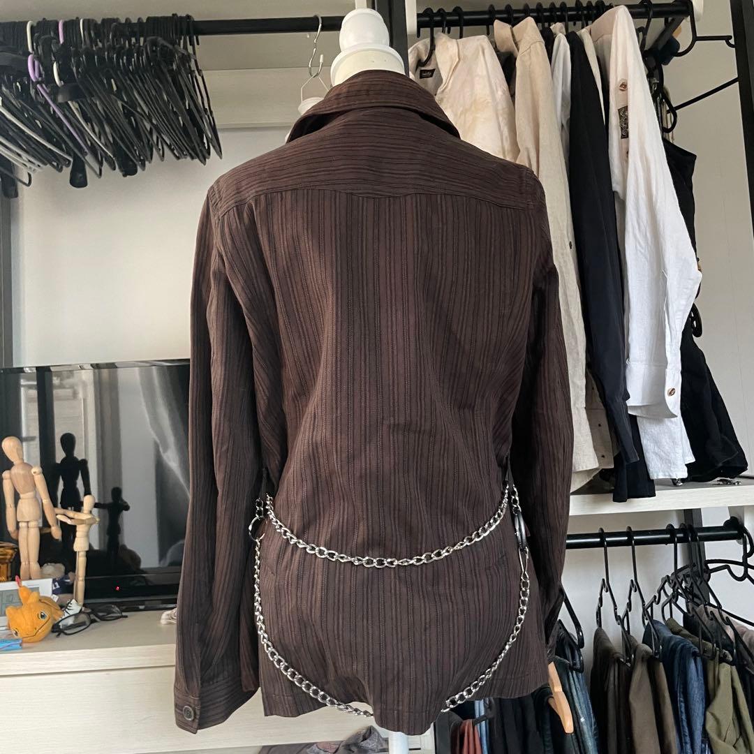 tornado mart ブラウン ストライプジャケット チェーン付き