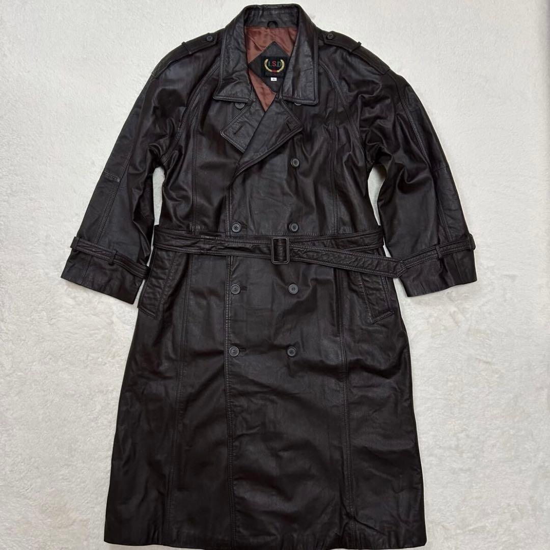 【希少❗️】牛革 レザー トレンチコート エポレット ベルト 袖ベルト ブラウン