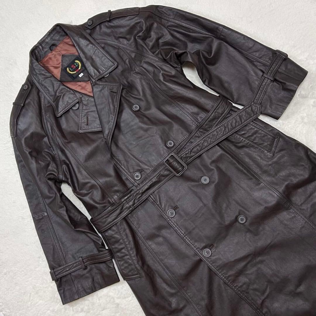 【希少❗️】牛革 レザー トレンチコート エポレット ベルト 袖ベルト ブラウン