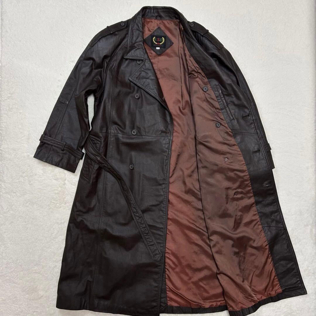 【希少❗️】牛革 レザー トレンチコート エポレット ベルト 袖ベルト ブラウン