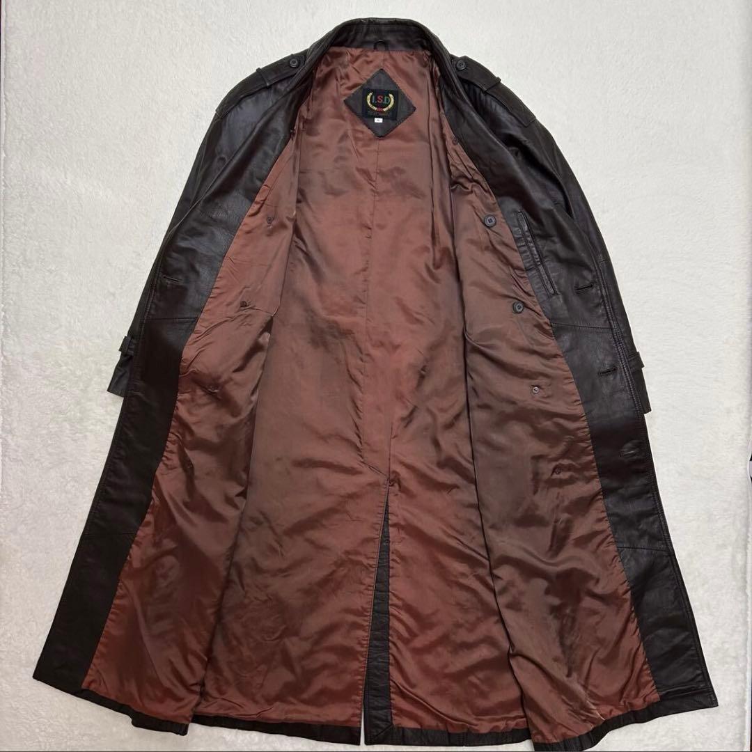 【希少❗️】牛革 レザー トレンチコート エポレット ベルト 袖ベルト ブラウン