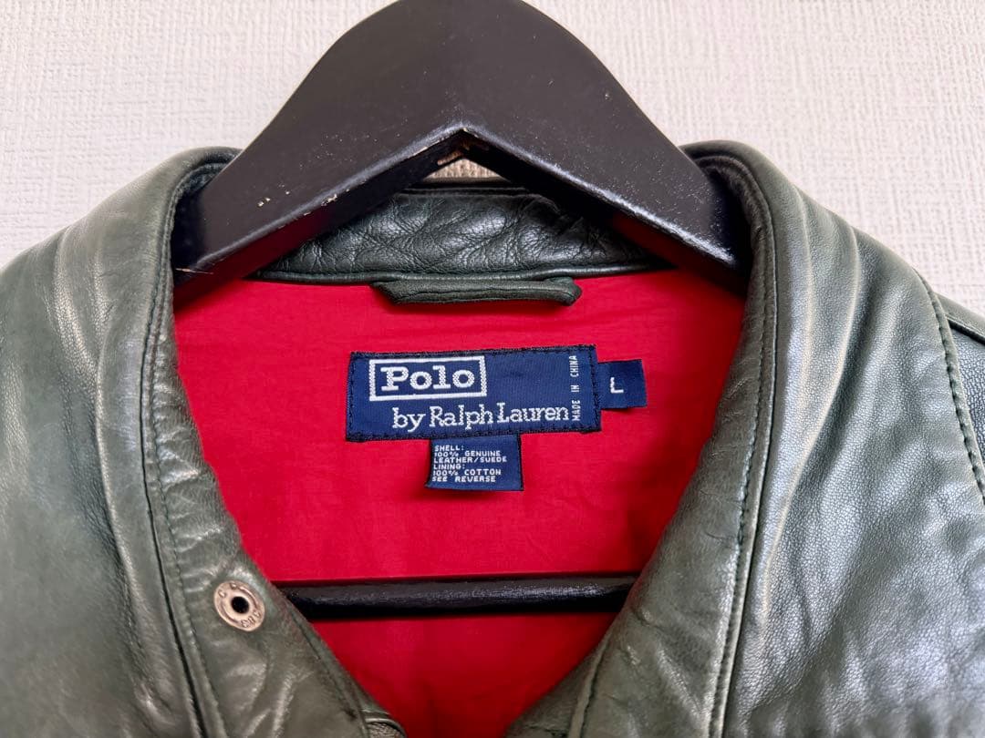 超スペシャル ポニー無 90s ラルフローレン レザー ジャケット L グリーン
