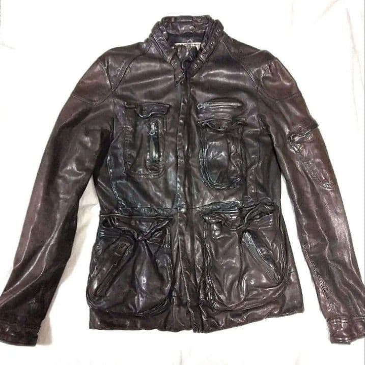 美品 キャサリン ハムネット ロンドン レザー 羊革 ジャケット ライダース 茶