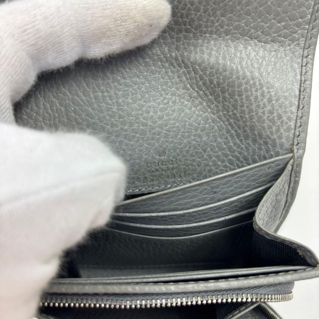 GUCCI グッチ グレー 二つ折り財布 革 レザー　マーモント gg