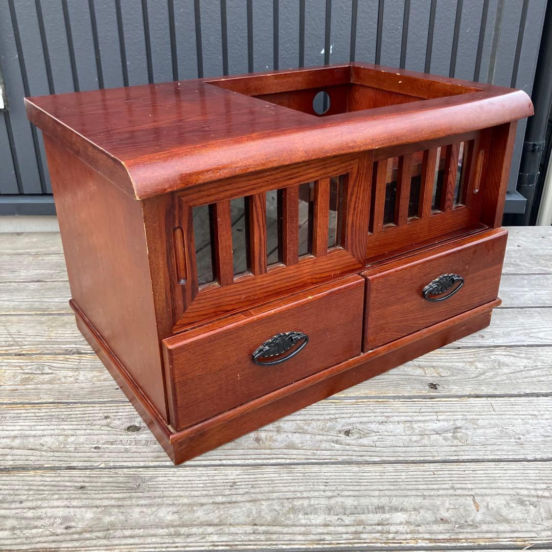 昭和レトロ 木製 格子扉 お座敷ワゴン 引き出し収納 キャスター付きポットワゴン