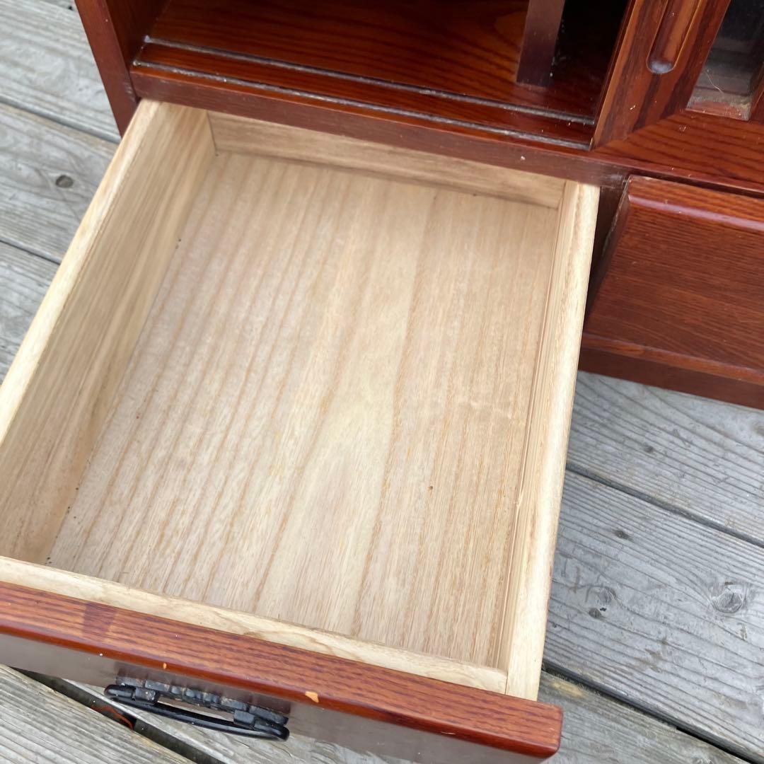 昭和レトロ 木製 格子扉 お座敷ワゴン 引き出し収納 キャスター付きポットワゴン