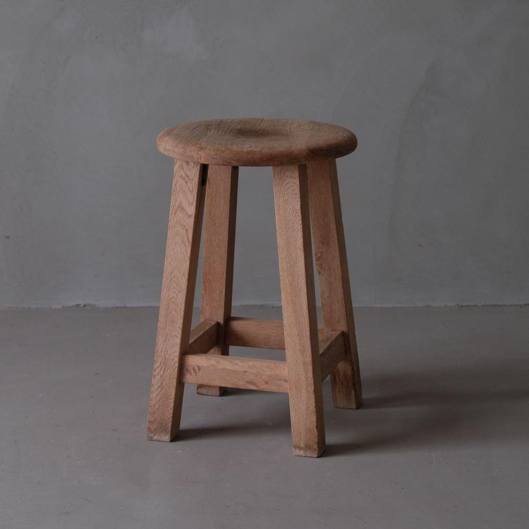 楢材 古い丸椅子　スツール チェア 古家具 古道具 アンティーク 昭和レトロ