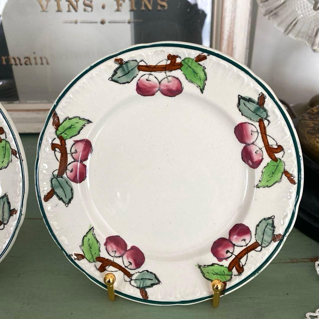 フランスアンティークLongwy ロンウィ プレートチェリー【A】