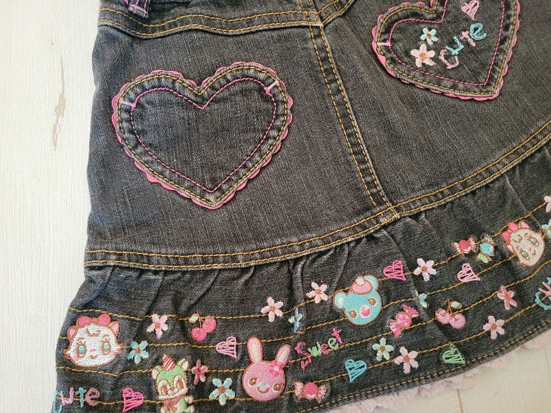 【当時物】Mezzo piano ミミポポちゃん デニムスカート刺繍 平成レトロ
