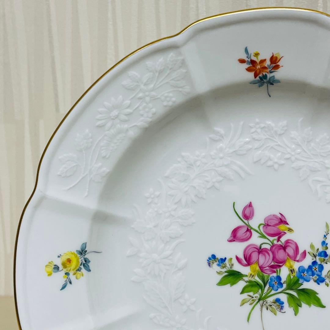 未使用 Missen マイセン 花文 フラワー レリーフ 皿 プレート 20cm