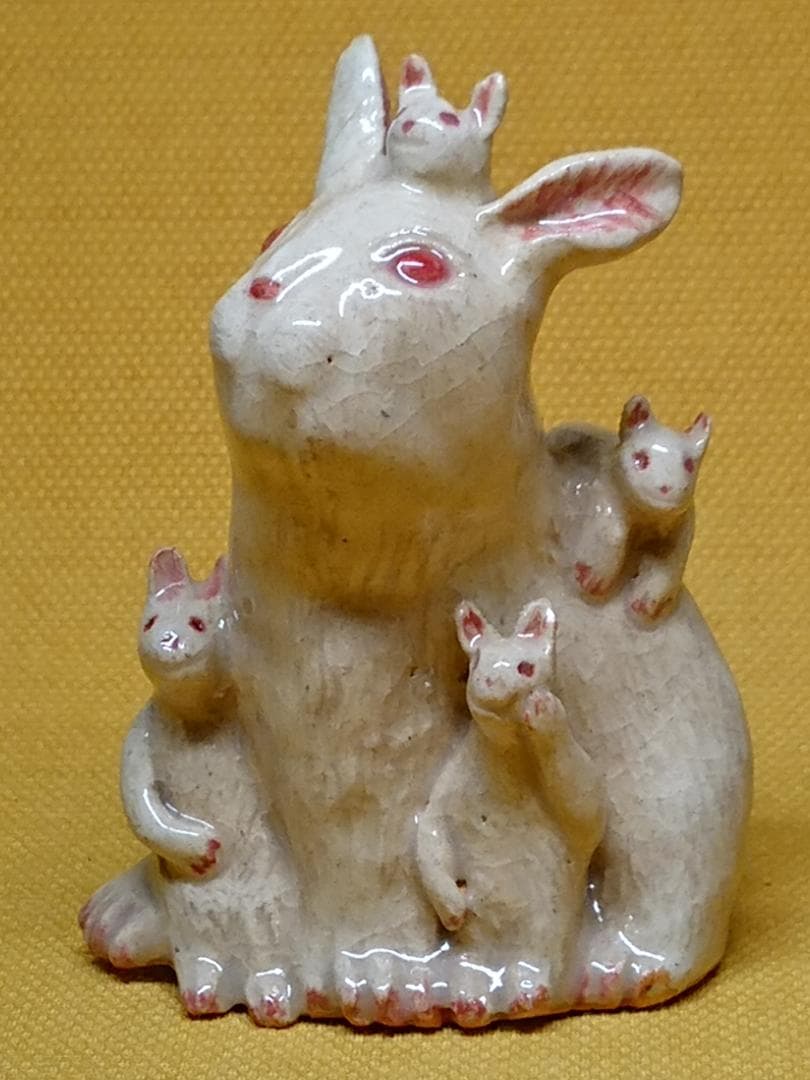 ラビット　兎　親子　陶器　オブジェ　置物　インテリア　工芸品　美術品　A1363