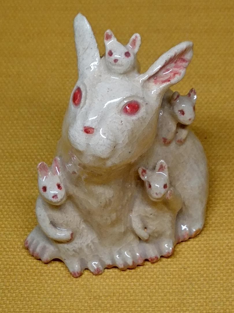 ラビット　兎　親子　陶器　オブジェ　置物　インテリア　工芸品　美術品　A1363