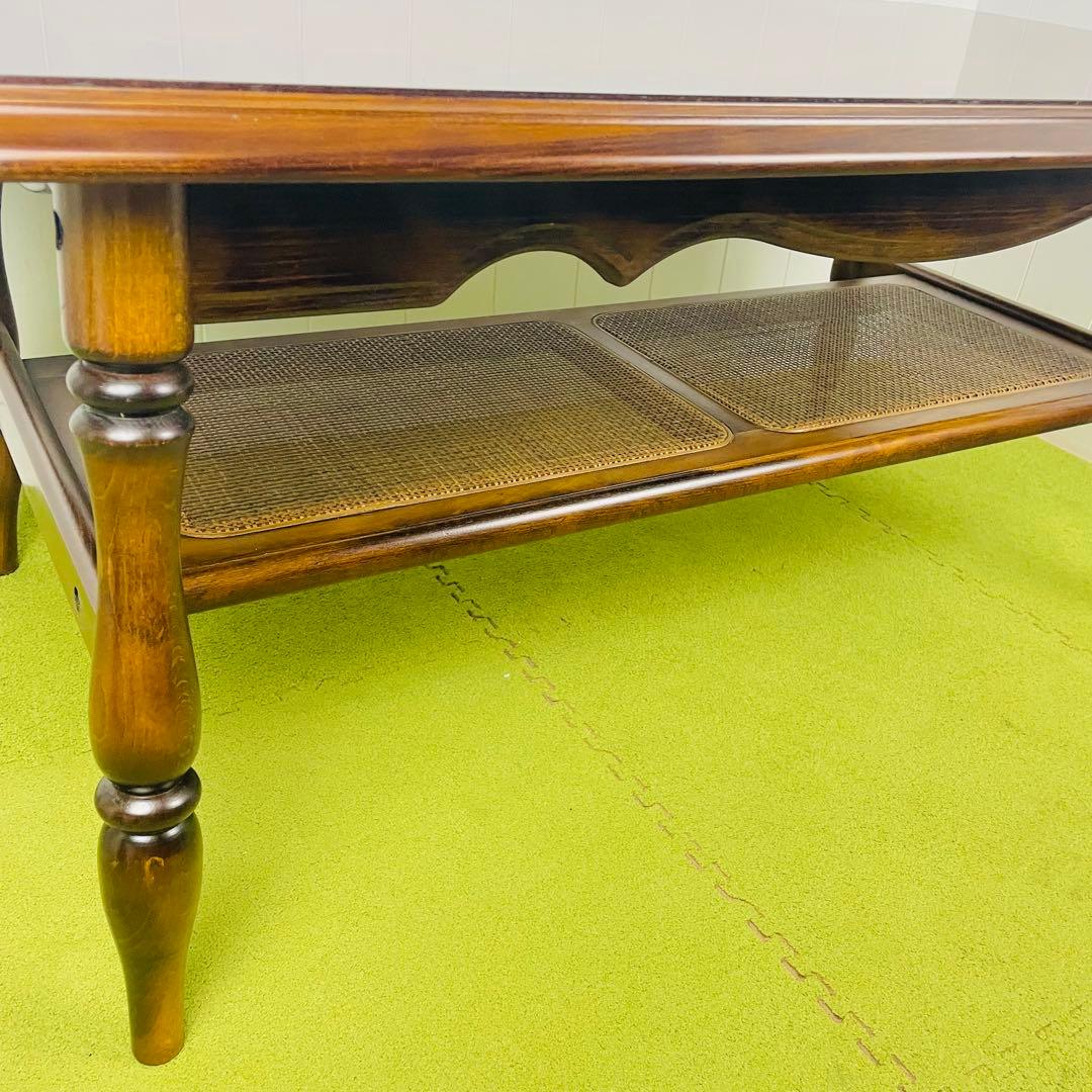 【美品】カリモク センターテーブル ローテーブル コロニアル ラタン棚