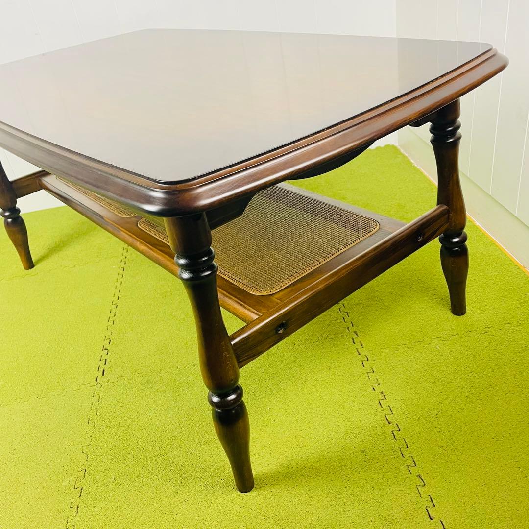 【美品】カリモク センターテーブル ローテーブル コロニアル ラタン棚