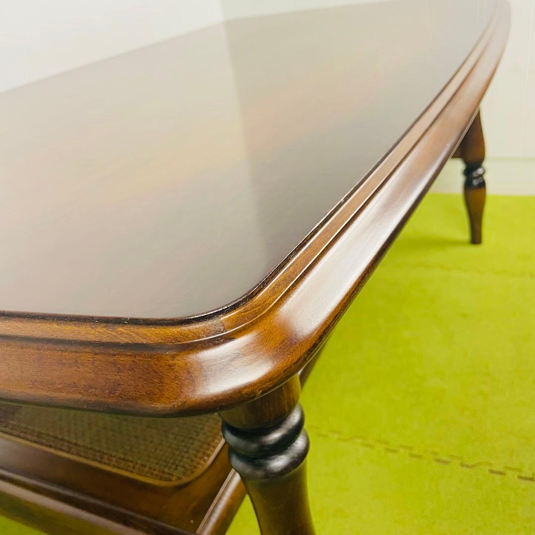 【美品】カリモク センターテーブル ローテーブル コロニアル ラタン棚