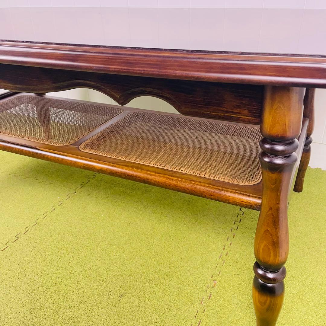 【美品】カリモク センターテーブル ローテーブル コロニアル ラタン棚