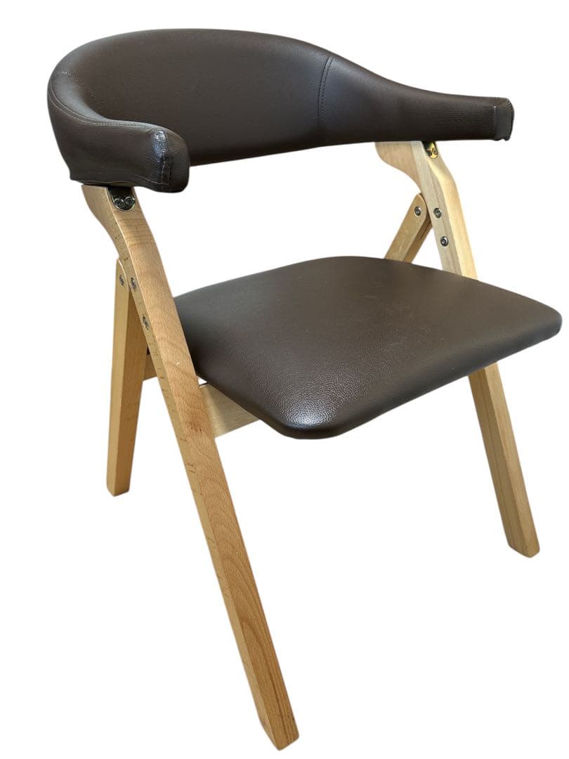 【美品】木製チェア ダイニングチェア 合皮座面 北欧風 折りたたみ式 椅子