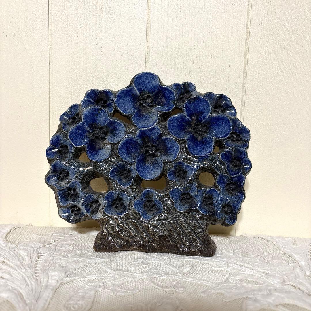 北欧ビンテージ　陶板　ブルーの花束の陶板　フィンランド