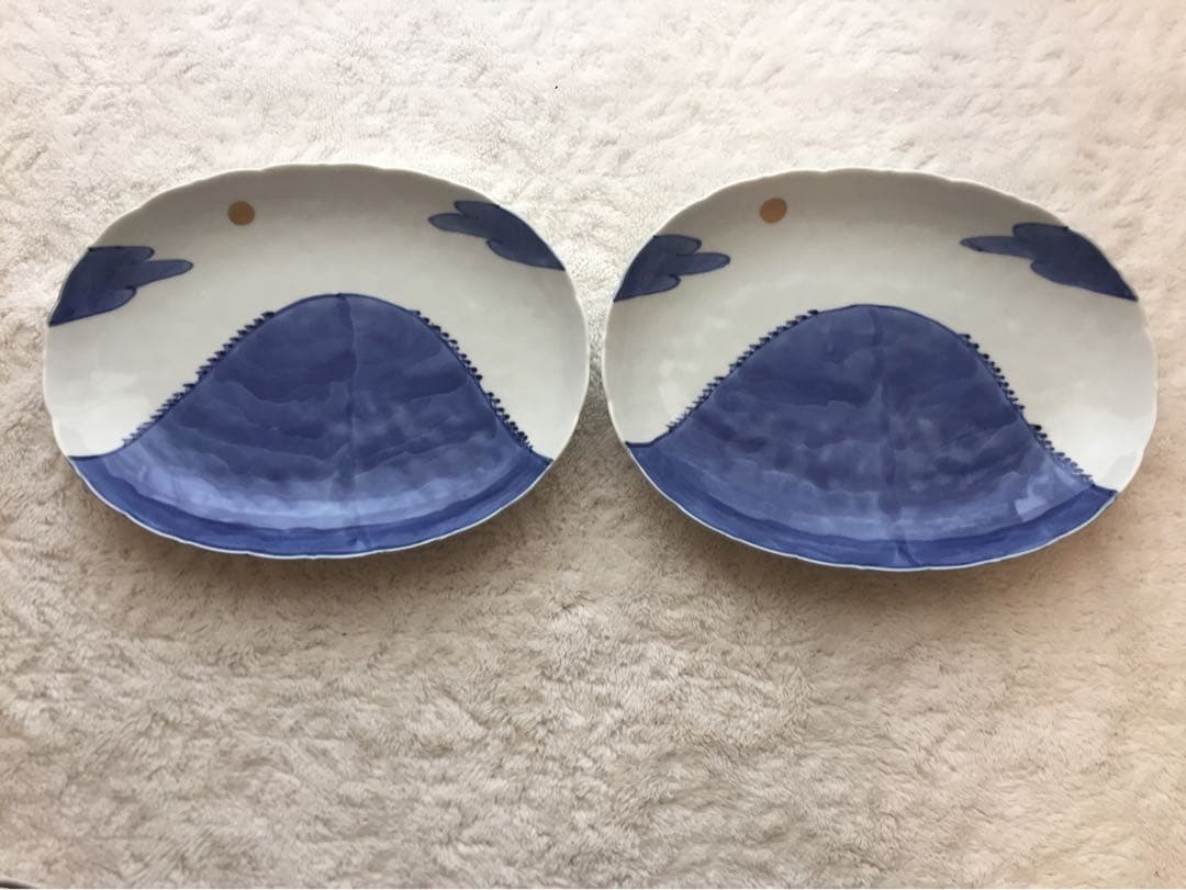 完売品※希少【新品未使用】有田焼 福珠窯 人気の金彩山月 楕円大皿 2枚