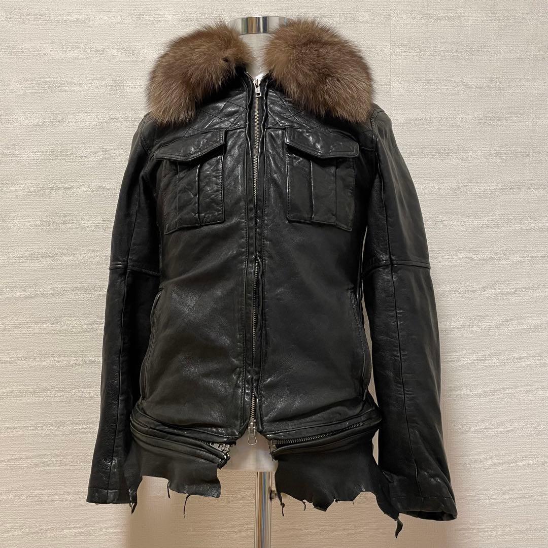ジャケット・アウター 00s japanese label fur leather jacket BL
