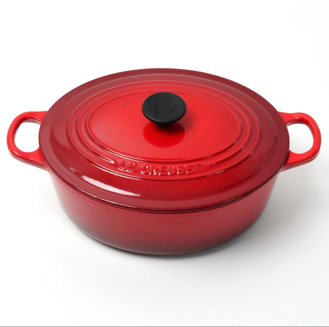 【美品】LE CREUSET　ココット オーバル　チェリーレッド　25cm