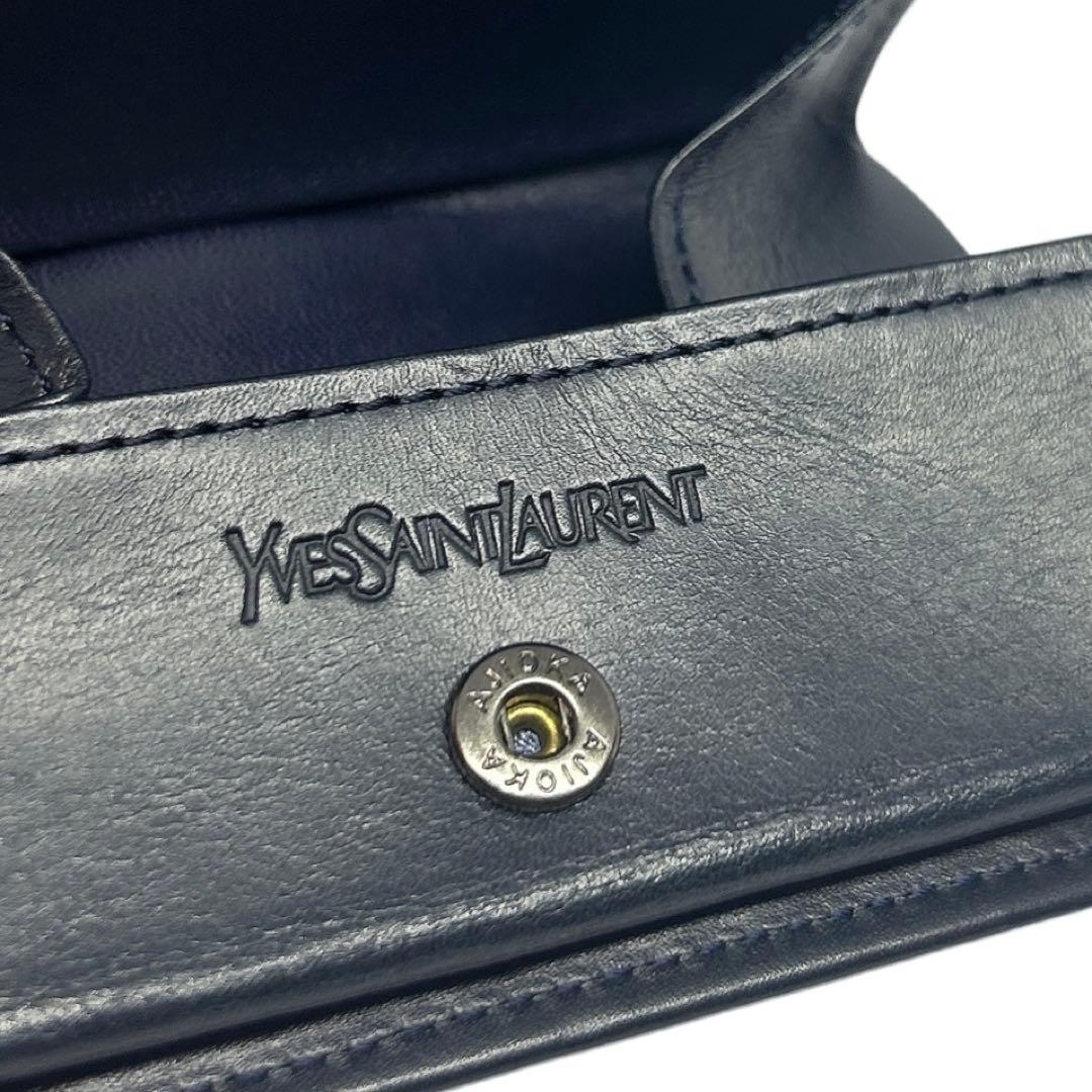 YSL☆美品 ケース 本革 シンプル 小銭入れ ネイビー系 高級 人気