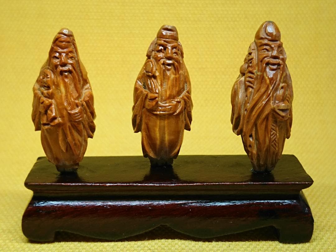 仏教美術　七福神　福禄寿　木彫　置物　インテリア　工芸品　美術品　A3351