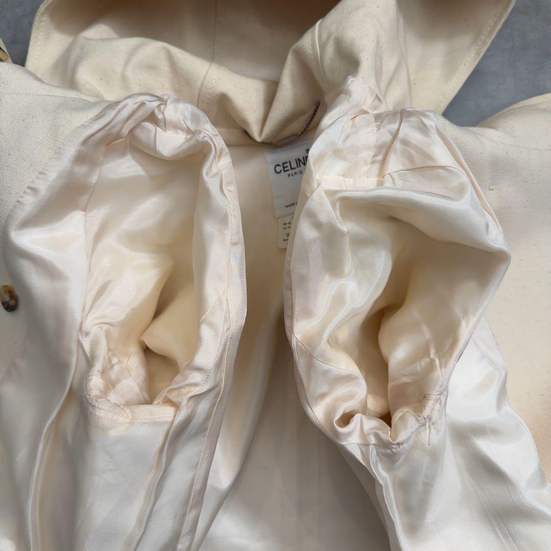 【CELINE】セリーヌ フードコットンスプリングコート 生成り 36ベルギー製
