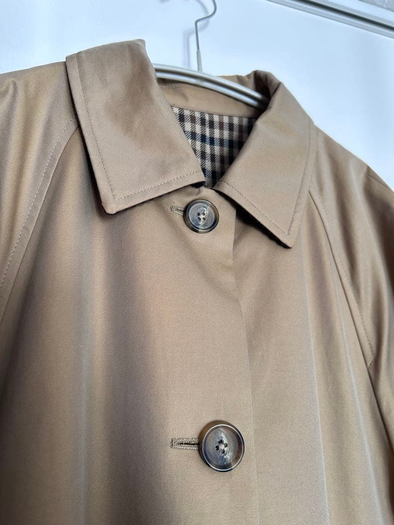コットンシャンブレー×毛ブレンドチェック リバーシブル ステンカラーコート