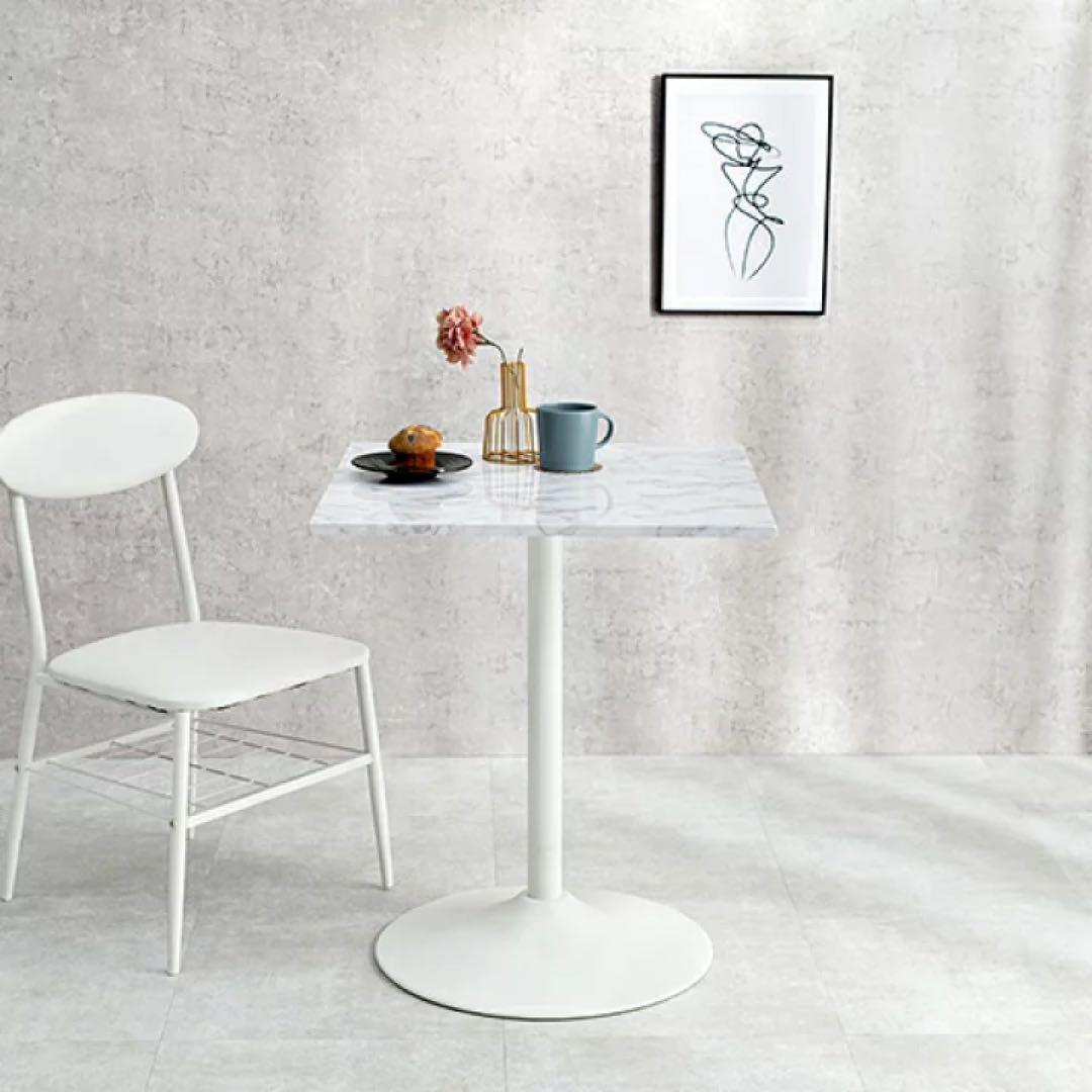 最終値下　カフェテーブル マーブルホワイト 角型 組立式　大理石風