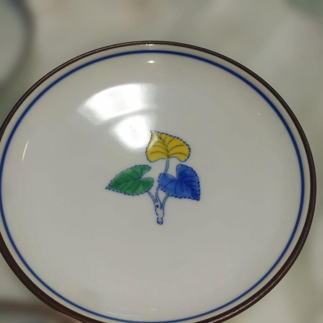 の*り様 未使用新品 深川製磁　百年庵　 豆彩草葉文 深皿揃 5枚セット 16セ