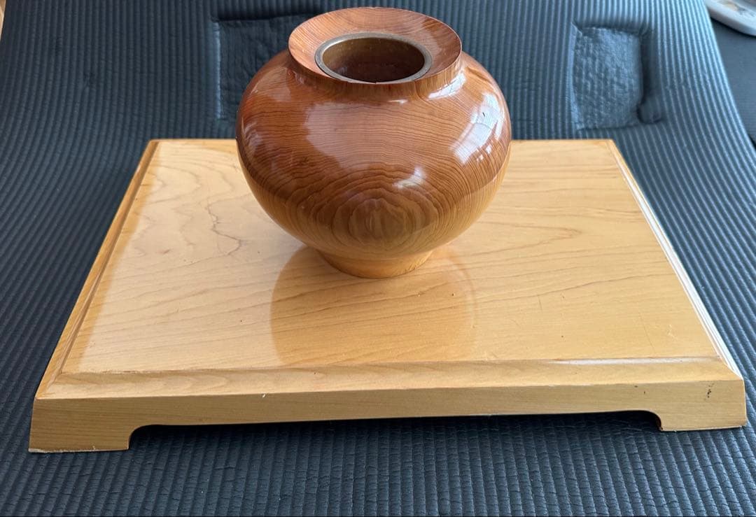 日本製　トレロ花器　壺　飾り台付き　天然木製　華道　茶道具