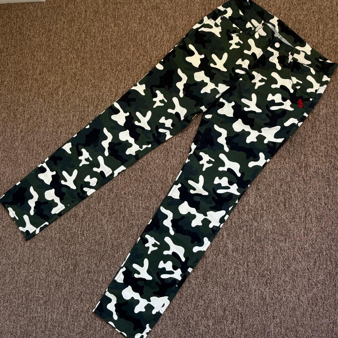 極美品　パーリーゲイツ　パンツ　迷彩　カモ柄　M〜L相当　アーミー　4 白　黒
