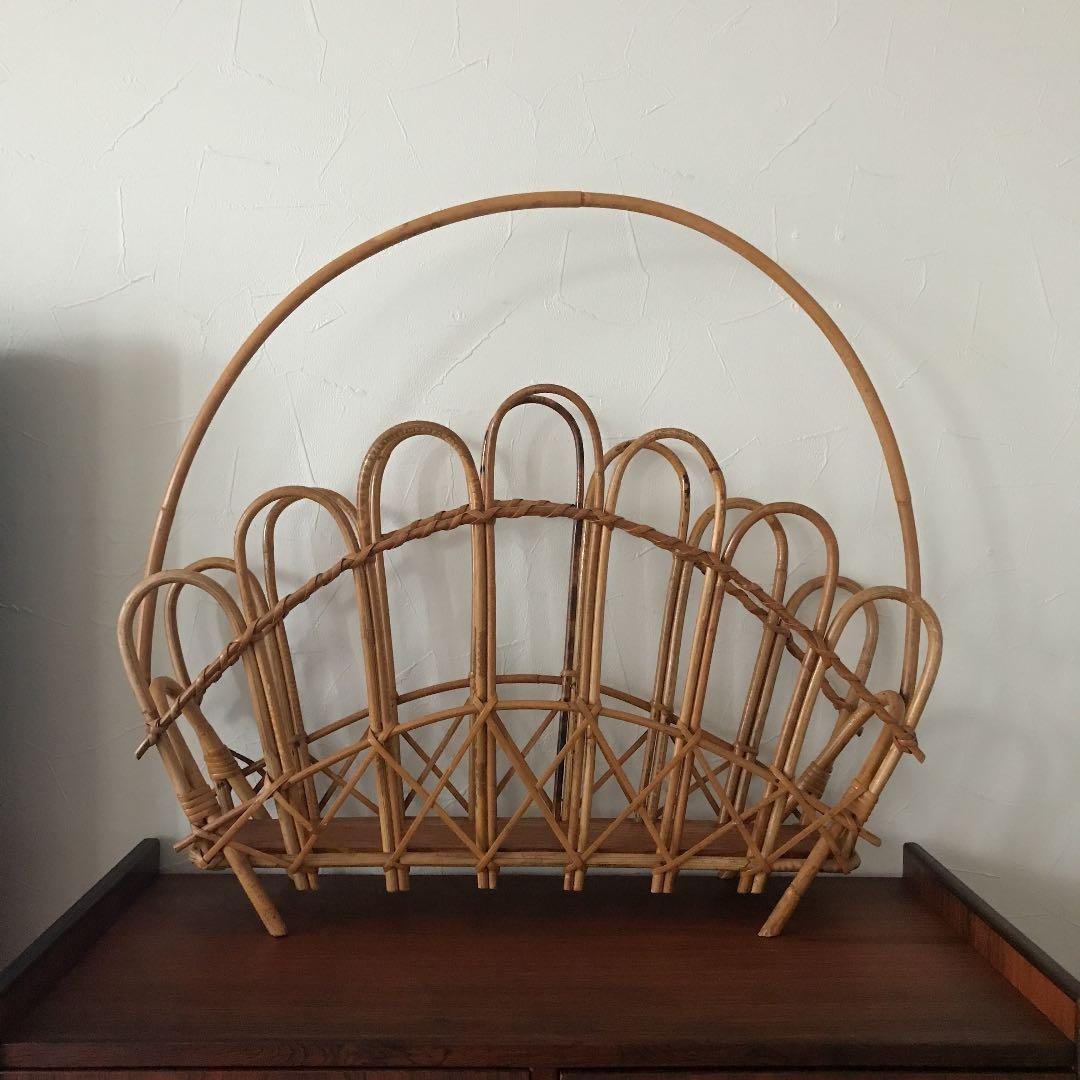 北欧　ヴィンテージ　ラタン　マガジンラック