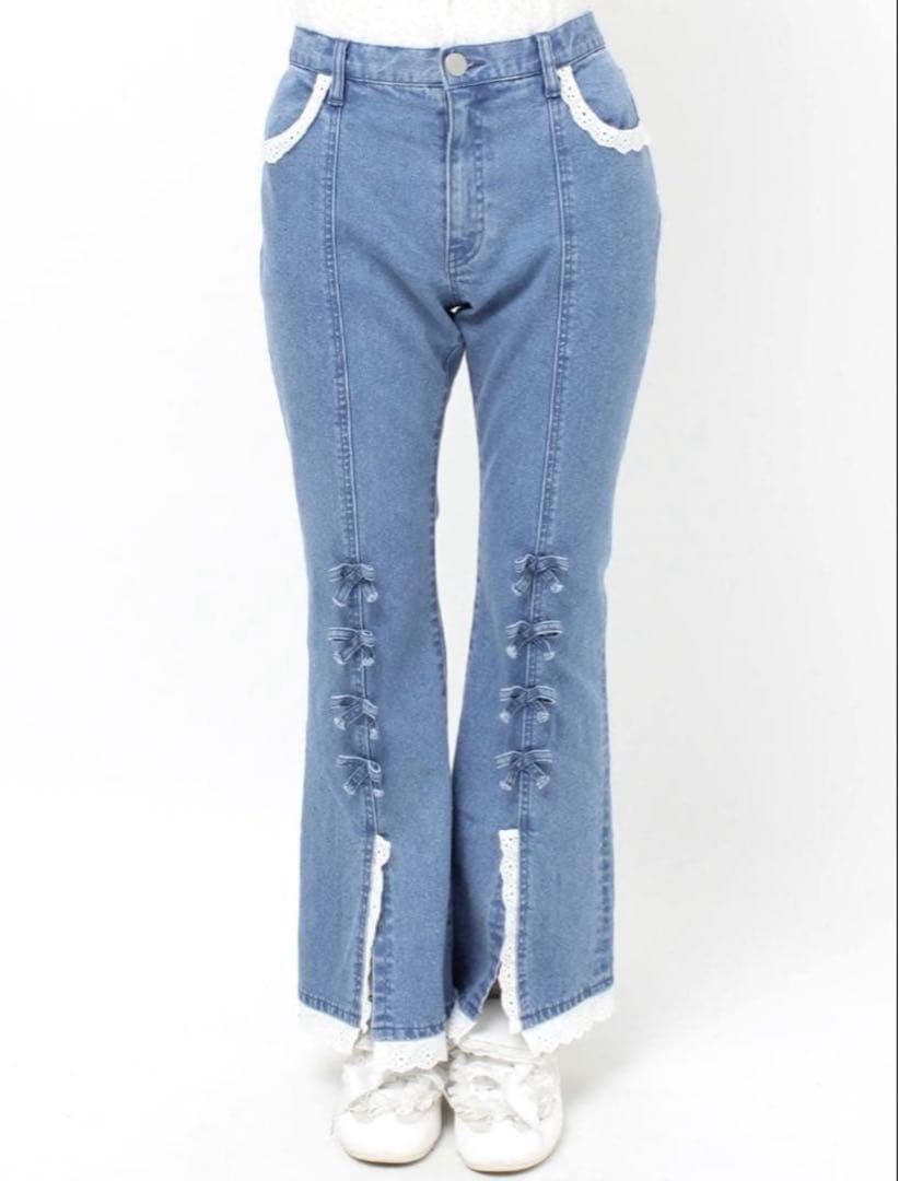 新品Merry jenny ribbon スリムフレアデニムパンツ M