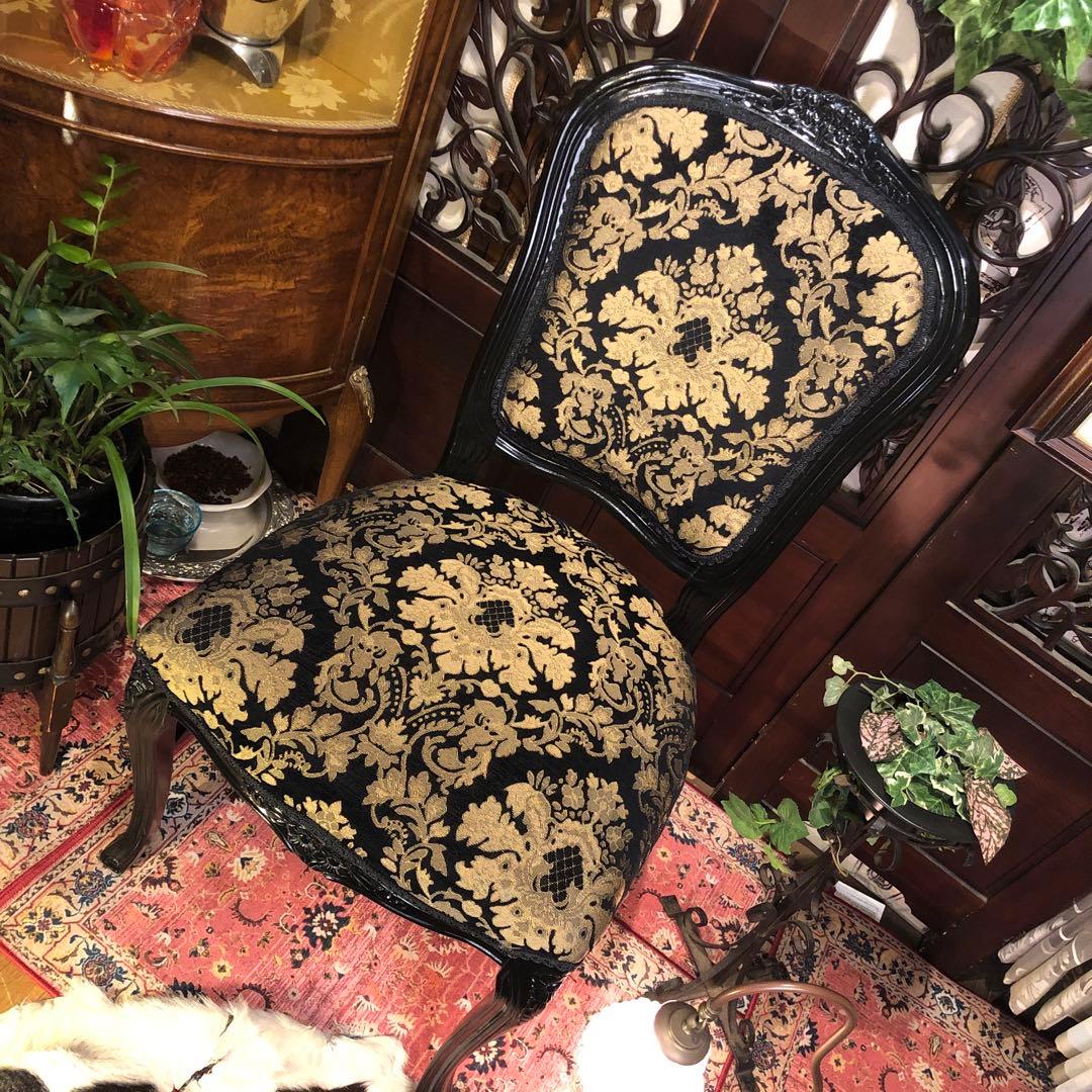 Sale ４脚　メルナリ華子次郎　猫脚アンティーク　チェア　ブラック　金系