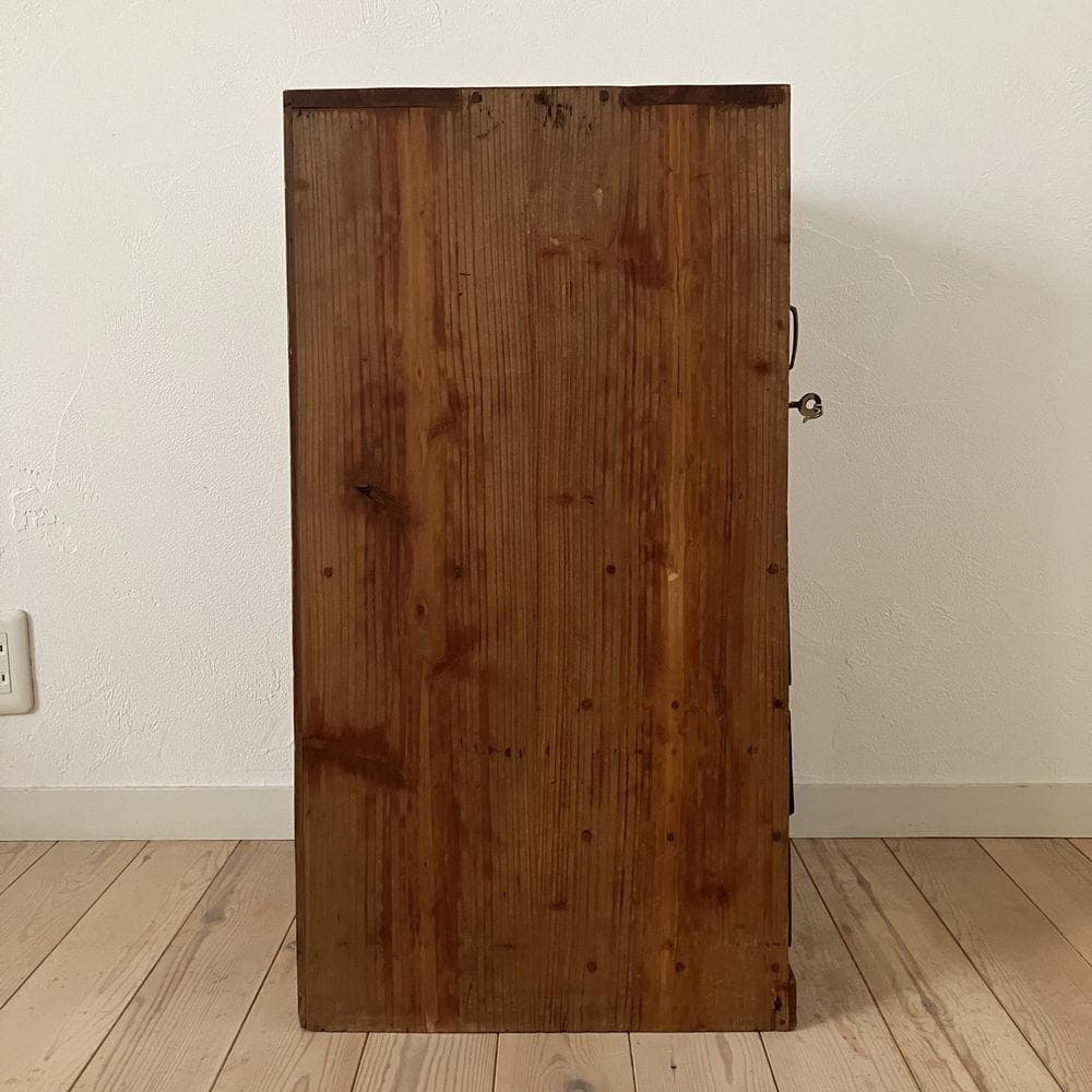 昭和レトロ 古い木製収納棚 ダイヤガラス キャビネット アンティーク 古道具